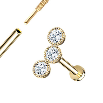 A moldura triplicar-se de Milgrain rosqueou o ouro natural traseiro liso de Diamond Piercing Jewelry 14K do parafuso prisioneiro