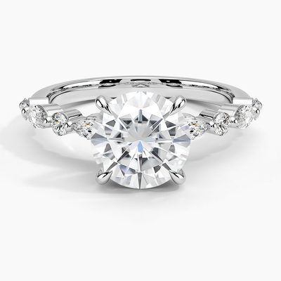 14K / 18K corte real do ouro maciço branco VVS Diamond Moissanite Ring Round Brilliant