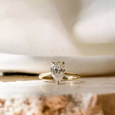 18k ouro Diamond Engagement Ring real, pera Diamond Wedding Ring natural