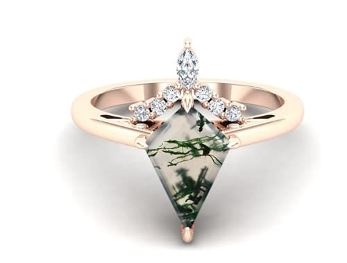 Pedra Moss Agate Engagement Ring Vintage natural Art Deco Gift Love da forma do papagaio