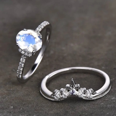 Mulheres naturais 925 Sterling Silver Jewelry Ring de Moonstone do arco-íris da forma quente do encanto