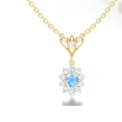 O ouro de S925 Sterling Silver 14K chapeou da colar azul de Moonstone Spheree da joia da forma redonda a joia de alta qualidade
