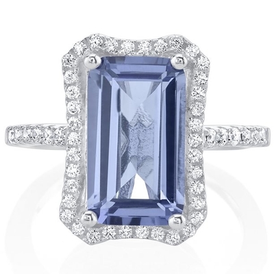 anel retangular do octógono de 1ct Tanzanite no chapeamento de ouro 18K branco de prata de Sterling sobre a prata