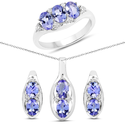3,12 quilates Tanzanite genuíno e topázio branco colar 925 Sterling Silver de 3 partes