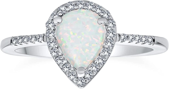 O pequeno micro de pedra preciosa pavimenta o halo da CZ criou Opal Ring Pear Shape Teardrop branco