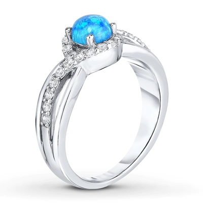 O laboratório criou Opal Ring White Topaz With azul 925 Sterling Silver