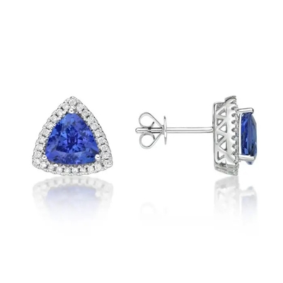 O trilhão clássico minúsculo da CZ da joia de 925 brincos de Sterling Silver Solitaire Blue Tanzanite cortou brincos do parafuso prisioneiro de Tanzanite