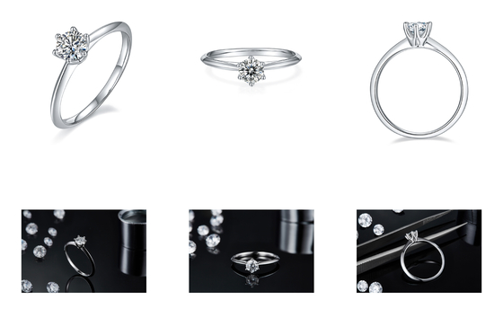9K com corte de prata Moissanite branco Diamond Minimalist Wedding Jewelry do anel