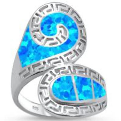 Joia azul de Sterling Silver Ring Blue Opal do sólido 925 de Opal Greek Key Design Wraparound para homens