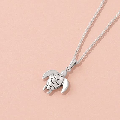 Colar do pendente de Sterling Silver Sea Turtle Animal da joia de Boma, 18 polegadas
