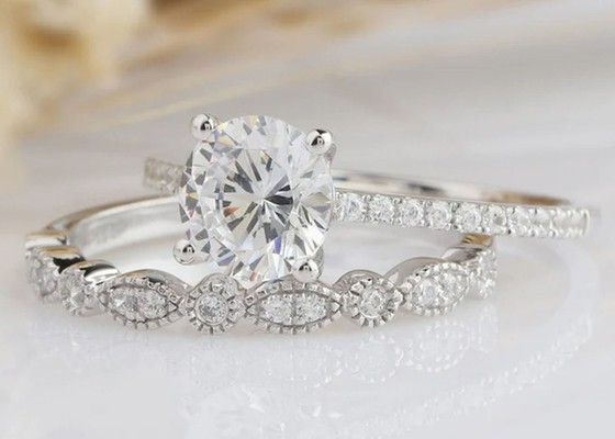 ODM de Diamond Engagement Wedding Rings 1.25CT 6.5mm do ouro 18K branco