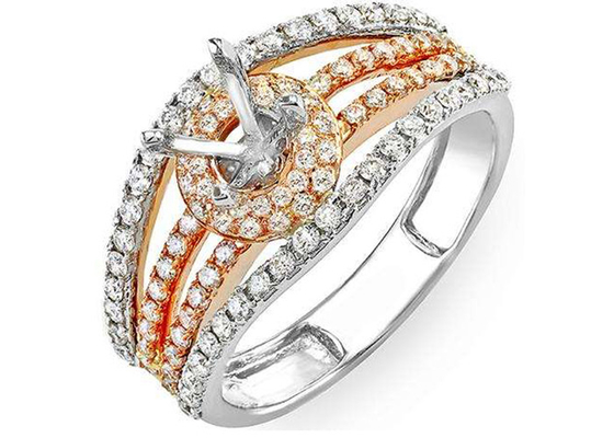 Dois ODM material do ouro do anel 14K da joia da montagem do tom 0.80ct semi para o acoplamento