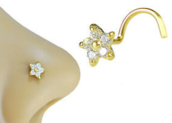 A flor dá forma 18k ao ouro Diamond Nose Stud With 1.5mm 0.07ct diamantes genuínos de 4 partes