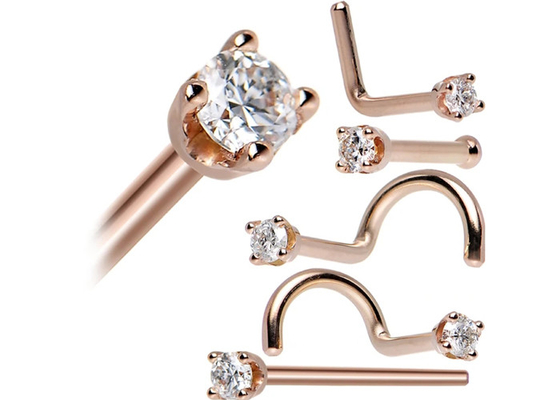O ODM 18k Rose Gold Nose Ring, cheira o diamante natural de Pin With 1.5-2.5mm da perfuração
