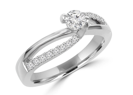 Dente que ajusta o corte redondo Diamond Ring, 0.46ct 5mm Diamond Solid Gold Ring