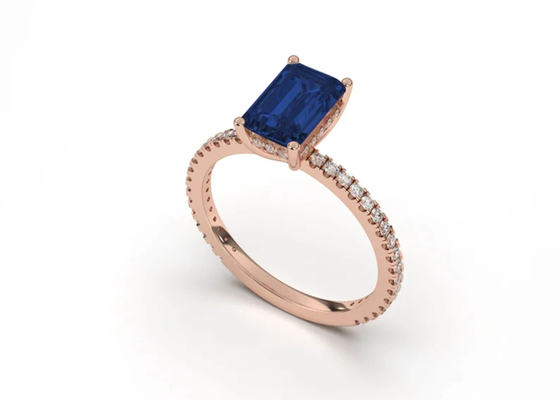 Tamanho azul de Sapphire Real Diamond Jewellery Ring Emerald Cut 8×6mm