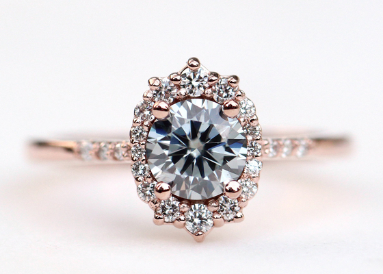 aneis de noivado de 1.2ct 1pcs Moissanite para as mulheres 14K Rose Gold Material