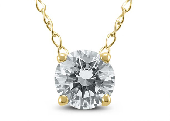 4mm 0.23ct Diamond Solitaire Necklace, 4 colar do ouro amarelo dos dentes 14k