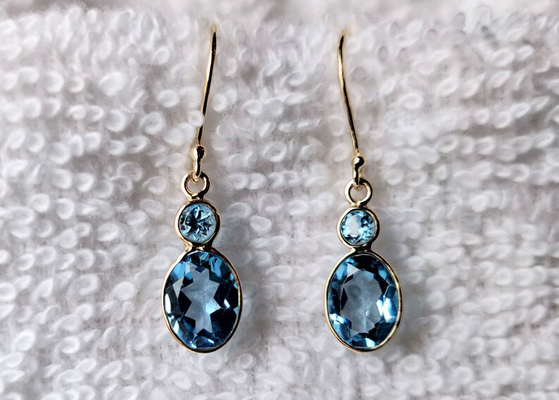 Joia feito a mão do ouro 14k amarelo, brincos naturais Topaz Gemstone do ouro 14k amarelo