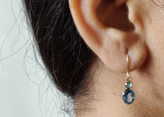 Joia feito a mão do ouro 14k amarelo, brincos naturais Topaz Gemstone do ouro 14k amarelo