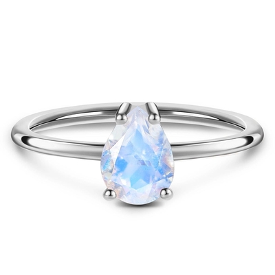 A pera cortou o anel delicado de Moonstone, 14K Rose Gold Simple Moonstone Ring
