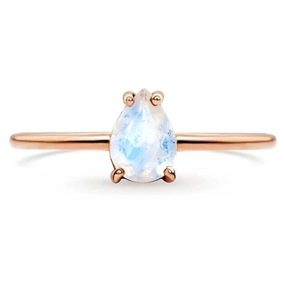 A pera cortou o anel delicado de Moonstone, 14K Rose Gold Simple Moonstone Ring