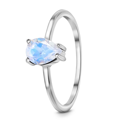 A pera cortou o anel delicado de Moonstone, 14K Rose Gold Simple Moonstone Ring
