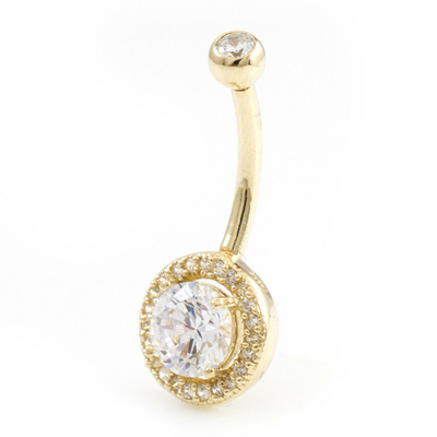 Joia contínua do corpo de Ring With Real Diamond 16g do umbigo do ouro 14k