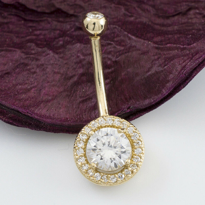 Joia contínua do corpo de Ring With Real Diamond 16g do umbigo do ouro 14k