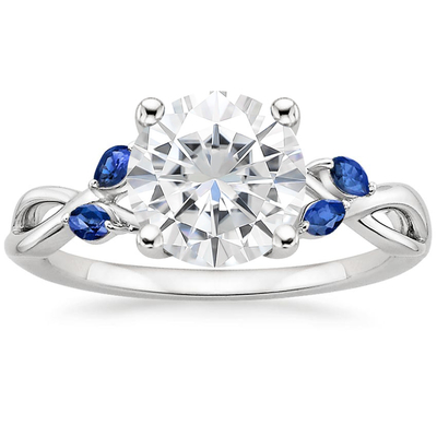 Ouro branco do anel 18K de Marquise Cut Blue Moissanite Wedding com o diamante crescido laboratório