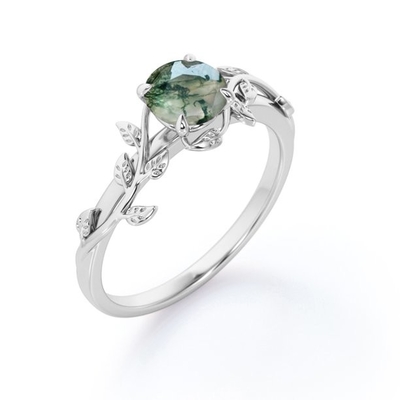 A natureza inspirou Moss Agate Solitaire Engagement Ring verde natural Forest Ring