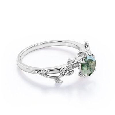 A natureza inspirou Moss Agate Solitaire Engagement Ring verde natural Forest Ring
