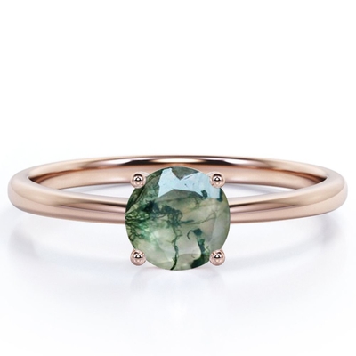 O mono círculo de pedra da catedral dá forma ao anel de noivado dendrítico transparente natural do grupo do dente de Moss Green Agate 4