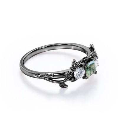 Princesa Cut Milky White Moss Green Agate do quilate do projeto da folha do ramo e chapeamento de Moissanite sobre a prata