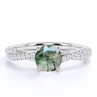 Flor natural Diamond Wedding Cluster Ring de Moss Agate Flower Shape Marquise