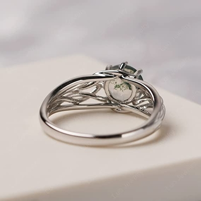 925 Sterling Silver Round Cut 7 milímetros Moss Agate Ring Personalized Promise Ring Abstract Ring para mulheres
