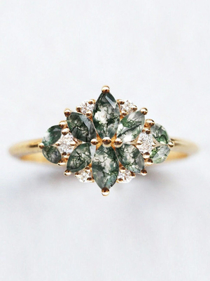 Flor natural Diamond Wedding Cluster Ring de Moss Agate Flower Shape Marquise