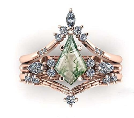 Os presentes do Natal da beleza da gema para seu quadrado 0.63CT dão forma ao anel natural de Moss Agate There Stone Engagement em 925 Sterling