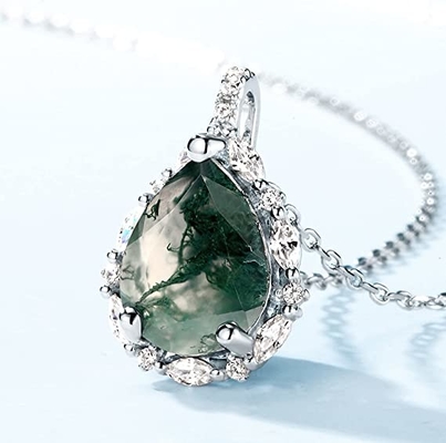 Anel de ouro dado forma das mulheres de Moss Agate Ring Set For pera natural para mulheres