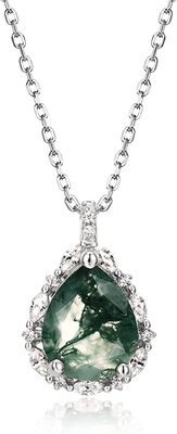 Presente natural da joia do casamento do acoplamento das gemas do verde do aniversário de Moss Agate 925 Sterling Silver Pendant Necklace For