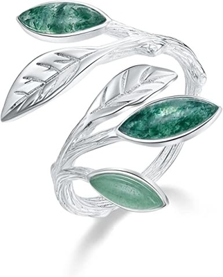A folha aberta de 925 Sterling Silver Marquise Shape Jade Aventurine soa presentes originais de Olive Leaf Rings Handmade Jewelry para o Wo
