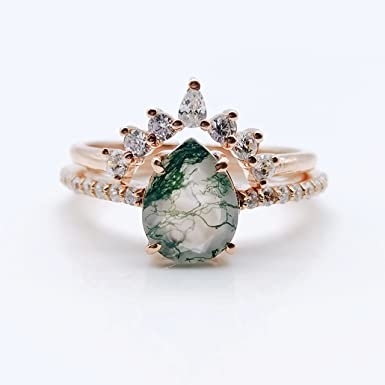 Folha inspirada natural contínua Moss Agate Jewelry Cluster Emerald de Rose Gold 1.25ct aquático