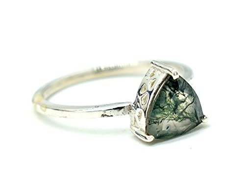 Moss Agate Emerald Ring Set, aliança de casamento da promessa do presente da joia do aniversário