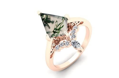 Pedra Moss Agate Engagement Ring Vintage natural Art Deco Gift Love da forma do papagaio