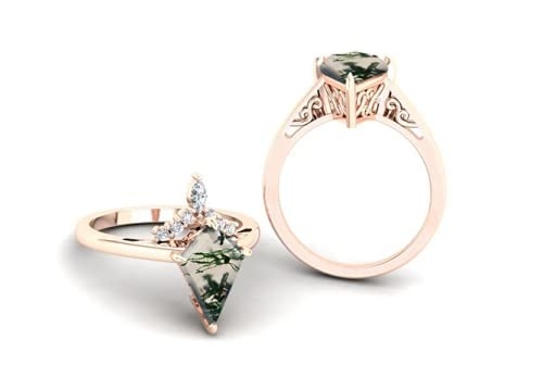 Moss Agate Ring genuíno verde, mulheres bonitas de pedra preciosa soa