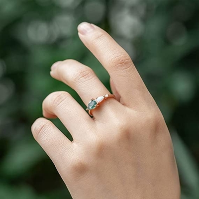 Moss Agate Ring genuíno verde, mulheres bonitas de pedra preciosa soa