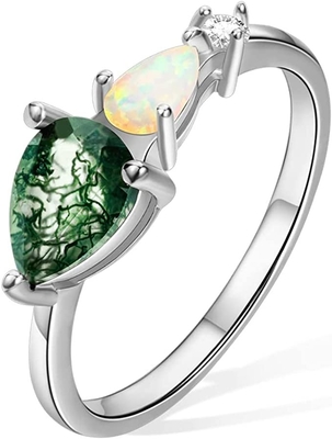 O hexágono cortou Moss Agate Vintage Unique Moissanite natural Ring For Art Deco nupcial