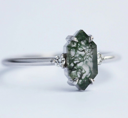 Moss Agate Ring genuíno verde, mulheres bonitas de pedra preciosa soa