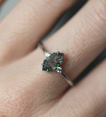 Moss Agate Ring genuíno verde, mulheres bonitas de pedra preciosa soa