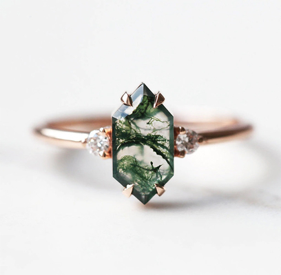 Moss Agate Ring genuíno verde, mulheres bonitas de pedra preciosa soa